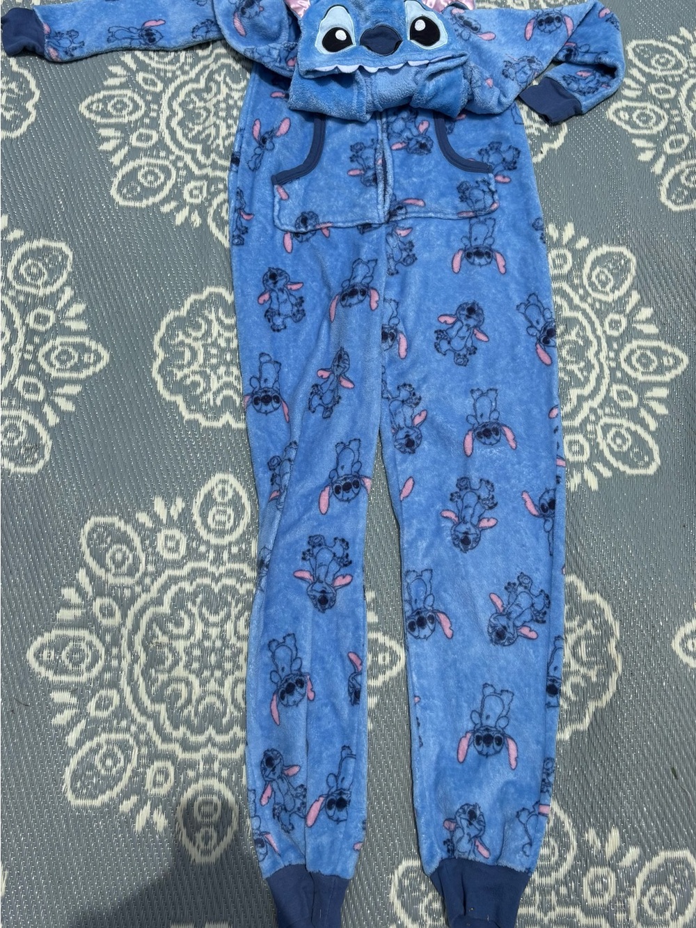 Disney Blue Stitch Fleece Romper with Hood